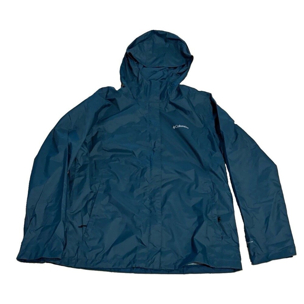 Columbia Omni-Tech Hooded Rain Coat Jacket Blue Women’s XL Full Zip